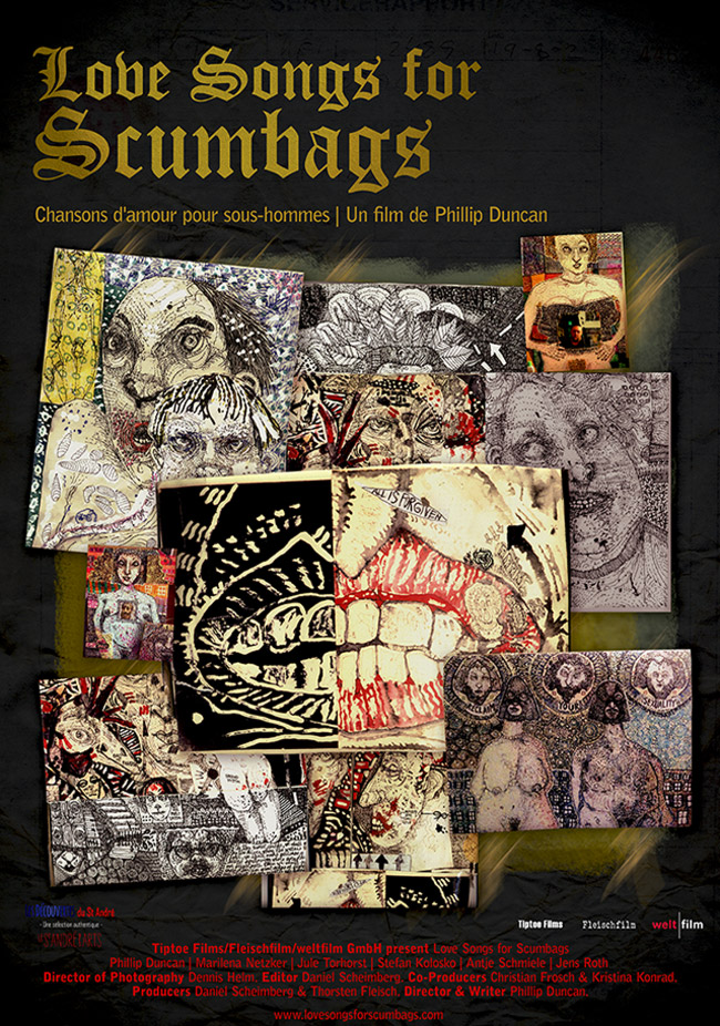 Illustrated poster for Love Songs for Scumbags