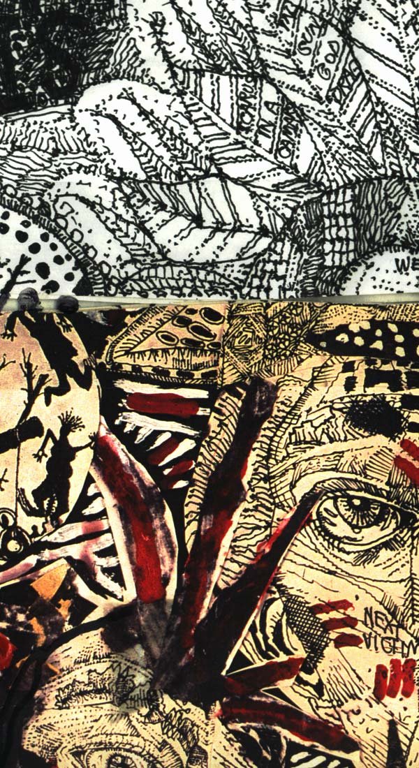 Ink and coloured-pencil drawing by Phillip Duncan