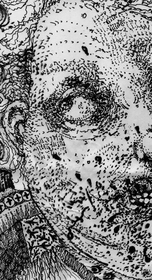 Dense black-ink figurative drawing by Phillip Lee Duncan